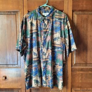 Tori Richard 100% Cotton Lawn tropical sea pattern button up short sleeve shirt